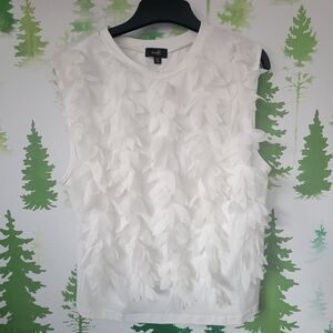OntWelfth White Sleeveless Top with Leaf Appliqué.